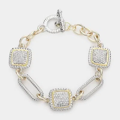 Fashnzfab Rhinestone Embellished Square Link Toggle Bracelet Two Tone In Multi