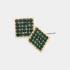 Fashnzfab Greek Pattern Detailed Rhinestone Embellished Square Earrings - Emerald, Gold In Green
