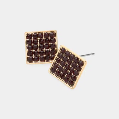 Fashnzfab Rhinestone Embellished Square Stud Earrings - Gold, Siam