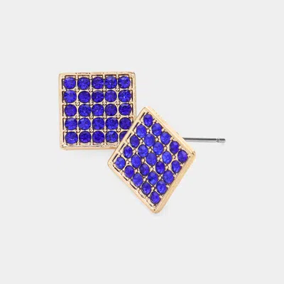 Fashnzfab Rhinestone Embellished Square Stud Earrings In Blue