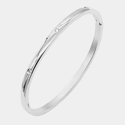 Fashnzfab Rhinestone Embellished Stainless Steel Bangle Bracelet - Silver In Multi