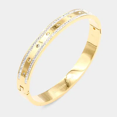 Fashnzfab Rhinestone Embellished Stainless Steel Bangle Evening Bracelet Gold