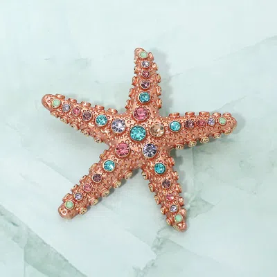 Fashnzfab Rhinestone Embellished Starfish Pin Brooch In Gold
