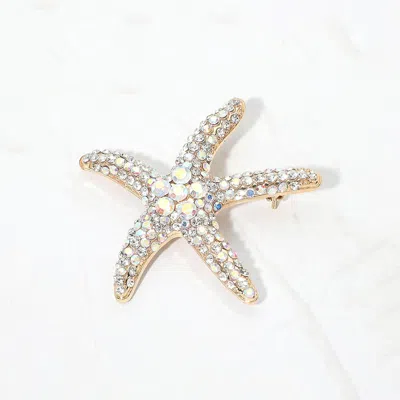 Fashnzfab Rhinestone Embellished Starfish Pin Brooch In Gold