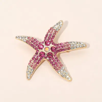 Fashnzfab Rhinestone Embellished Starfish Pin Brooch In Pink