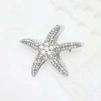 Fashnzfab Rhinestone Embellished Starfish Pin Brooch In Silver