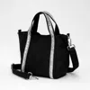 Fashnzfab Rhinestone Embellished Strap Accent Mini Canvas Tote Bag / Crossbody Bag In Black