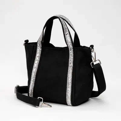 Fashnzfab Rhinestone Embellished Strap Accent Mini Canvas Tote Bag / Crossbody Bag In Black