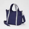 Fashnzfab Rhinestone Embellished Strap Accent Mini Canvas Tote Bag / Crossbody Bag In Blue
