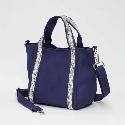 Fashnzfab Rhinestone Embellished Strap Accent Mini Canvas Tote Bag / Crossbody Bag In Blue