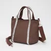 Fashnzfab Rhinestone Embellished Strap Accent Mini Canvas Tote Bag / Crossbody Bag In Brown