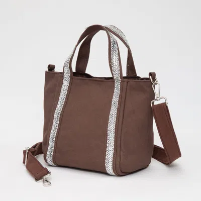 Fashnzfab Rhinestone Embellished Strap Accent Mini Canvas Tote Bag / Crossbody Bag In Brown