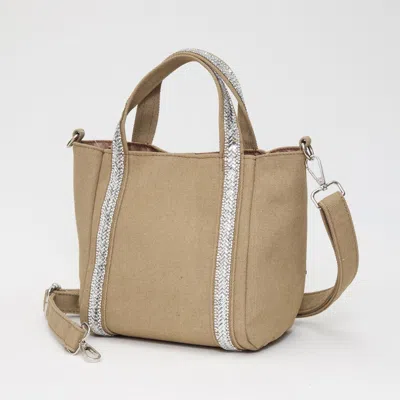 Fashnzfab Rhinestone Embellished Strap Accent Mini Canvas Tote Bag / Crossbody Bag In Sand