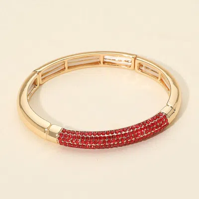 Fashnzfab Rhinestone Embellished Stretch Bracelet Gold, Red In Multi
