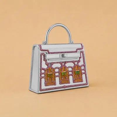 Fashnzfab Rhinestone Embellished Structured Mini Crossbody Handbag In White