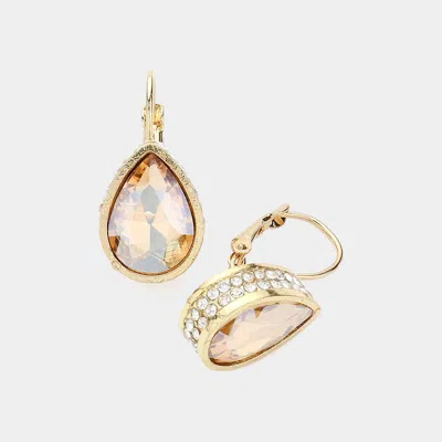 Fashnzfab Rhinestone Embellished Teardrop Stone Lever Back Evening Earrings - Gold, Lt Col Topaz