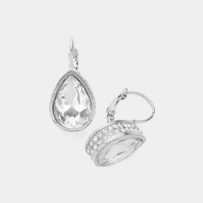 Fashnzfab Rhinestone Embellished Teardrop Stone Lever Back Evening Earrings - Silver In Metallic