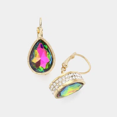 Fashnzfab Rhinestone Embellished Teardrop Stone Lever Back Evening Earrings In Green
