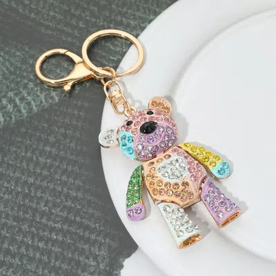 Fashnzfab Rhinestone Embellished Teddy Bear Keychain Bag Charm In Multi