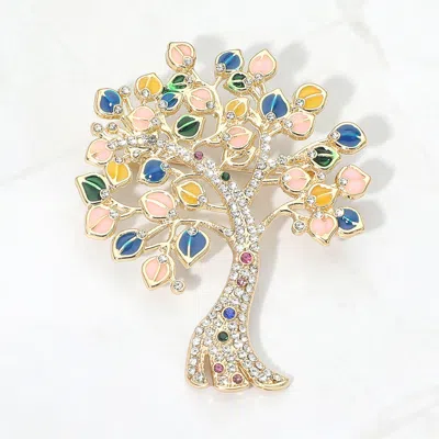 Fashnzfab Rhinestone Embellished Tree Of Life Pin Brooch In Multi