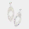 Fashnzfab Rhinestone Embellished Triple Open Marquise Layered Dangle Evening Earrings - Ab, Silver In Silver