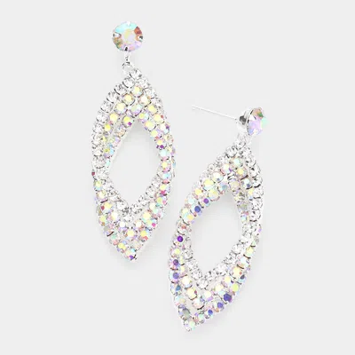 Fashnzfab Rhinestone Embellished Triple Open Marquise Layered Dangle Evening Earrings - Ab, Silver