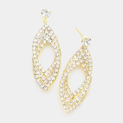 Fashnzfab Rhinestone Embellished Triple Open Marquise Layered Dangle Evening Earrings - Gold