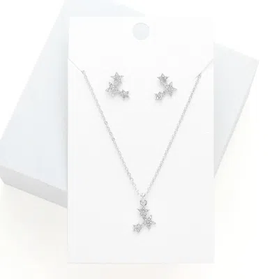 Fashnzfab Rhinestone Embellished Triple Star Pendant Necklace In Metallic