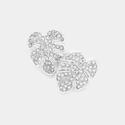 Fashnzfab Rhinestone Embellished Tropical Leaf Stud Earrings In Multi