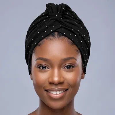 Fashnzfab Rhinestone Embellished Turban Hair Wrap In Black