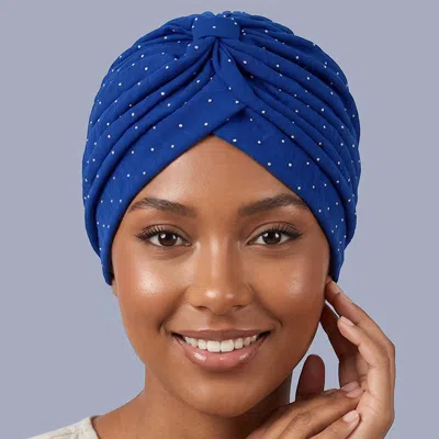 Fashnzfab Rhinestone Embellished Turban Hair Wrap In Blue