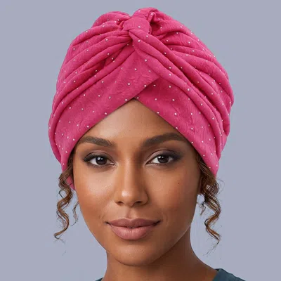Fashnzfab Rhinestone Embellished Turban Hair Wrap In Pink