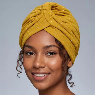 Fashnzfab Rhinestone Embellished Turban Hair Wrap In Yellow
