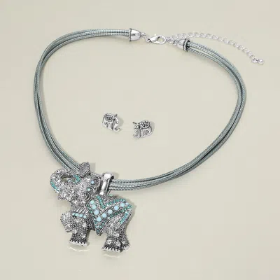 Fashnzfab Rhinestone Embellished Vintage Elephant Pendant Multi Strand Thread Necklace In Gray