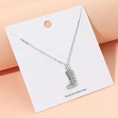 Fashnzfab Rhinestone Embellished Western Boot Pendant Necklace In Silver