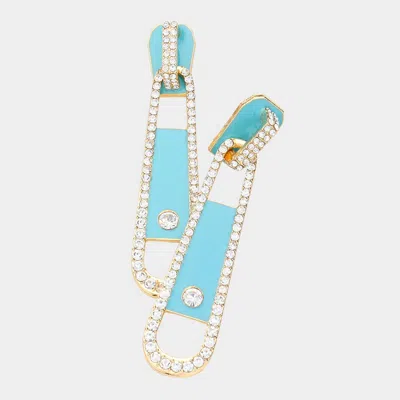 Fashnzfab Rhinestone Embellished Zipper Dangle Earrings In Blue