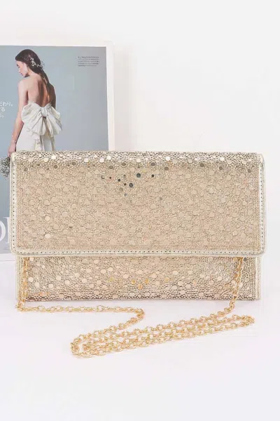 Fashnzfab Rhinestone Envelope Party Clutch In Gold
