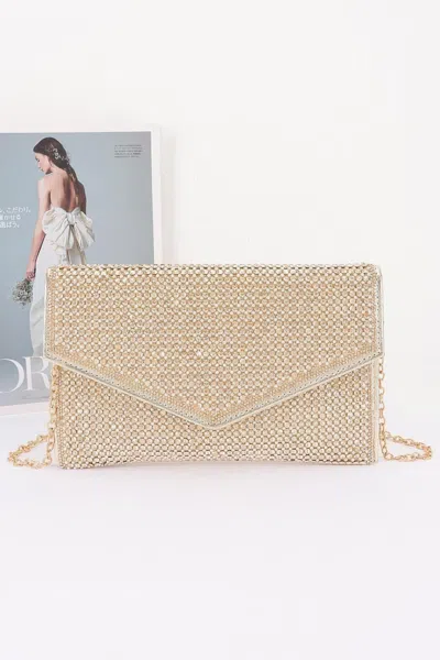 Fashnzfab Rhinestone Envelope Party Clutch In Gold
