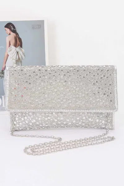 Fashnzfab Rhinestone Envelope Party Clutch In Silver