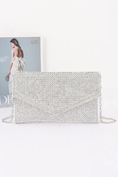 Fashnzfab Rhinestone Envelope Party Clutch In Silver