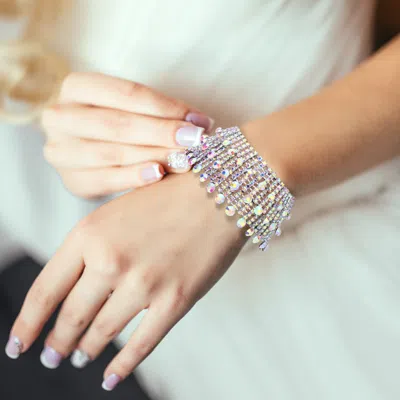 Fashnzfab Rhinestone Evening Bracelet Ab, Silver