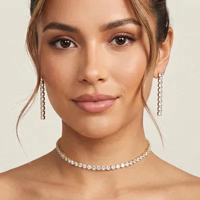 Fashnzfab Rhinestone Evening Choker Necklace In White