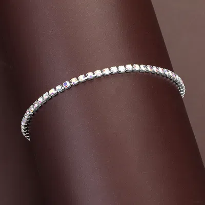 Fashnzfab Rhinestone Evening Tennis Chain Bracelet Ab, Silver In Multi