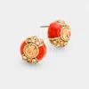 Fashnzfab Rhinestone Evil Eye Stud Earrings - Coral, Gold In Multi