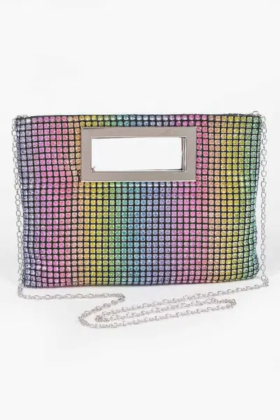 Fashnzfab Rhinestone Flat Bag In Multi