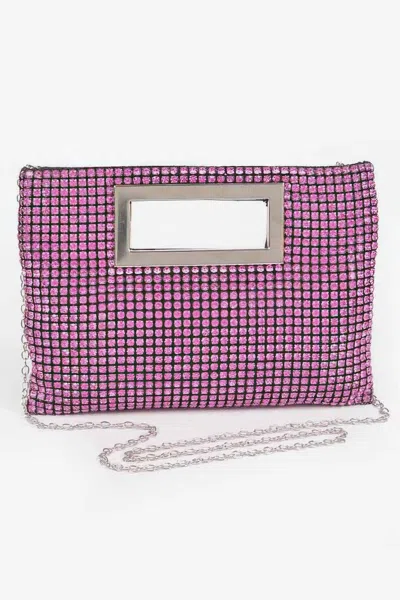 Fashnzfab Rhinestone Flat Bag In Pink