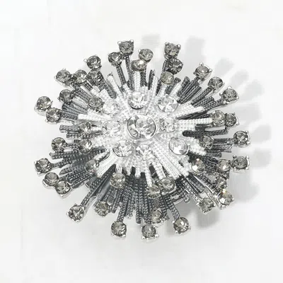 Fashnzfab Rhinestone Floral Burst Magnetic Brooch In Black