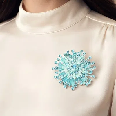Fashnzfab Rhinestone Floral Burst Magnetic Brooch In Blue