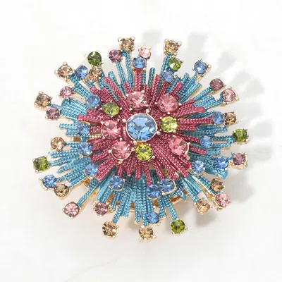 Fashnzfab Rhinestone Floral Burst Magnetic Brooch In Multi