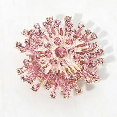 Fashnzfab Rhinestone Floral Burst Magnetic Brooch In Pink